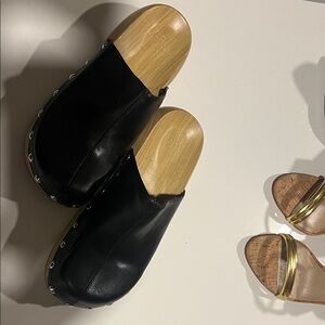 Black Leather Women's Clogs